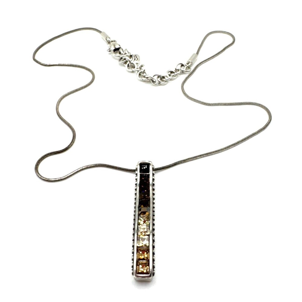 Brighton Spectrum Amber Brown Ombre Crystals Rectangle Bar Silver Necklace 18"